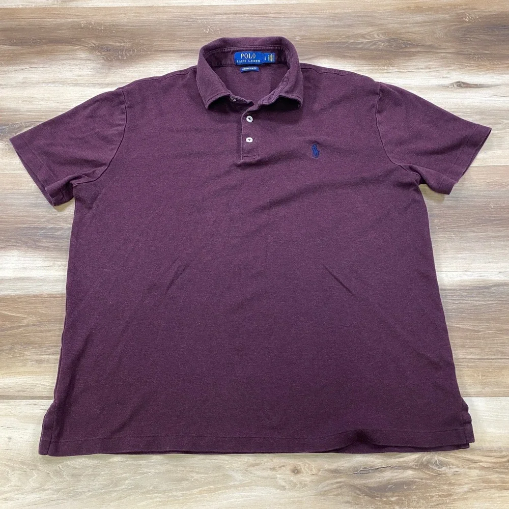 Polo Ralph Lauren Polo Men L Custom Slim Fit Cotton Classic Heritage Burgundy